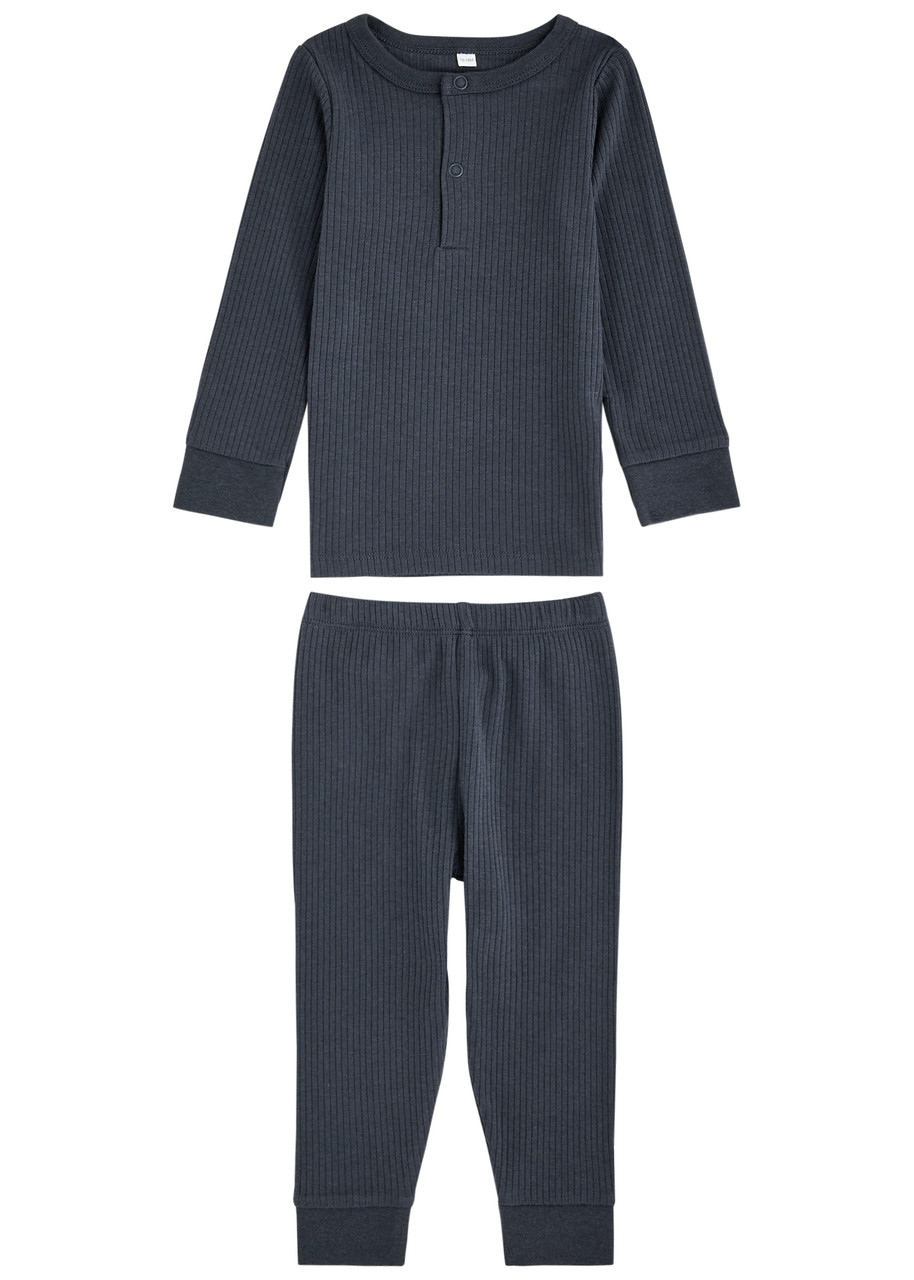 Mori Kids Ribbed Stretch-jersey Pyjama Set In Navy