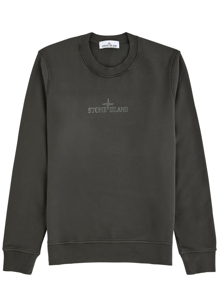 Stone Island Logo Printed Crewneck Sweatshirt In Grey