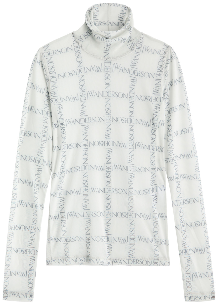 Jw Anderson Sheer Long Sleeve Turtleneck Top In Off White