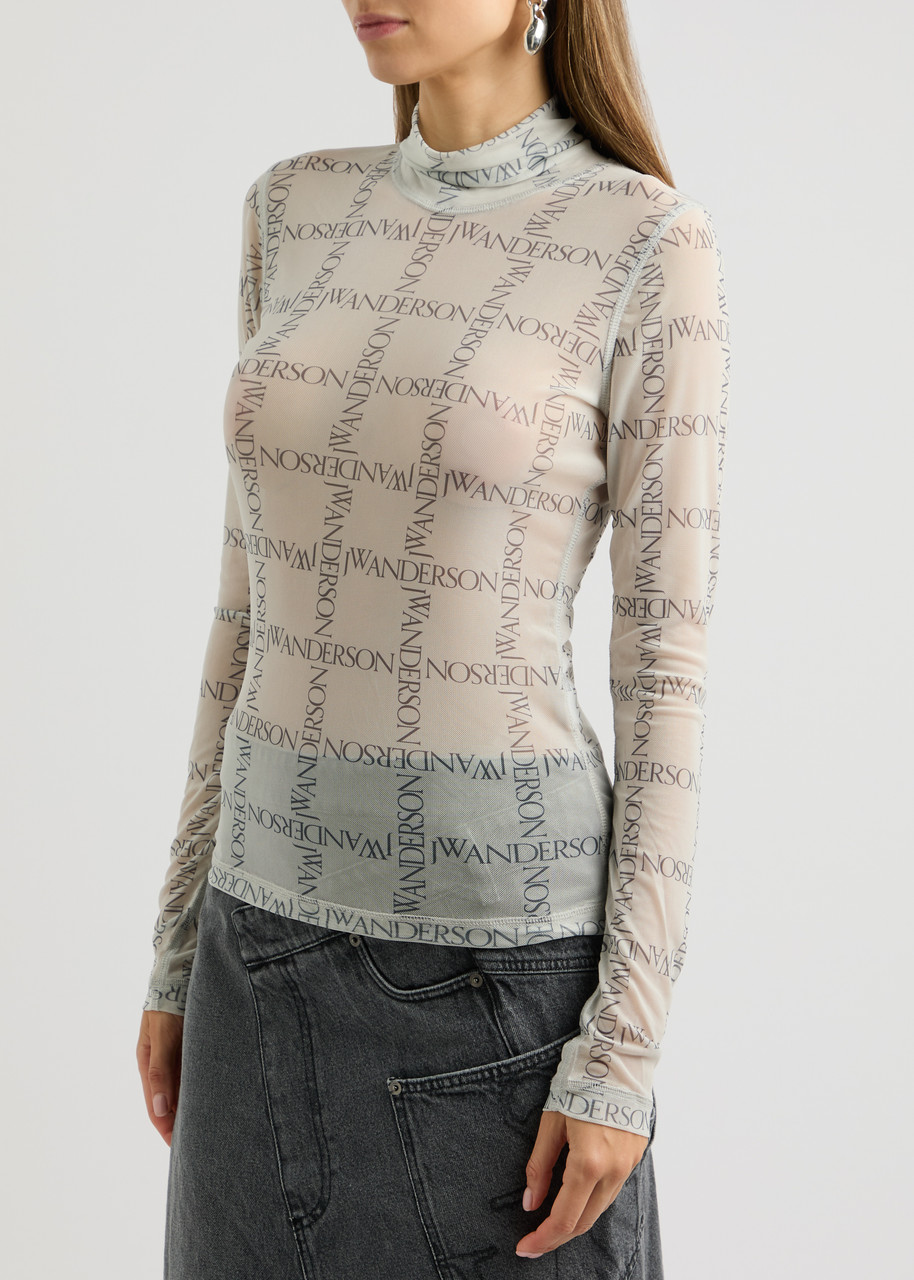 Jw Anderson Sheer Long Sleeve Turtleneck Top In Off White