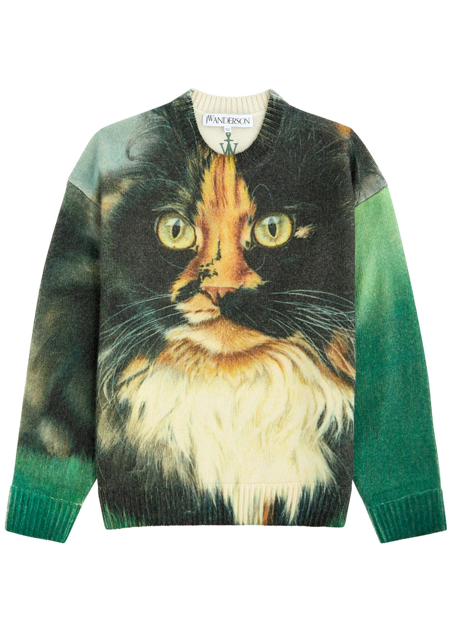 Jw Anderson Multicolor Cat Print Sweater In Multicoloured
