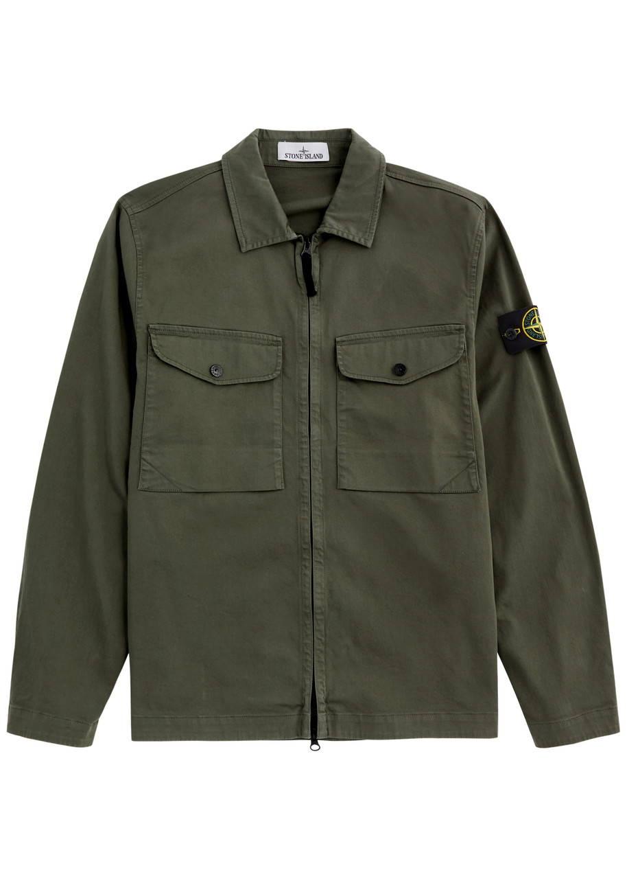 Stone Island Logo Stretch-cotton Overshirt - Green - M