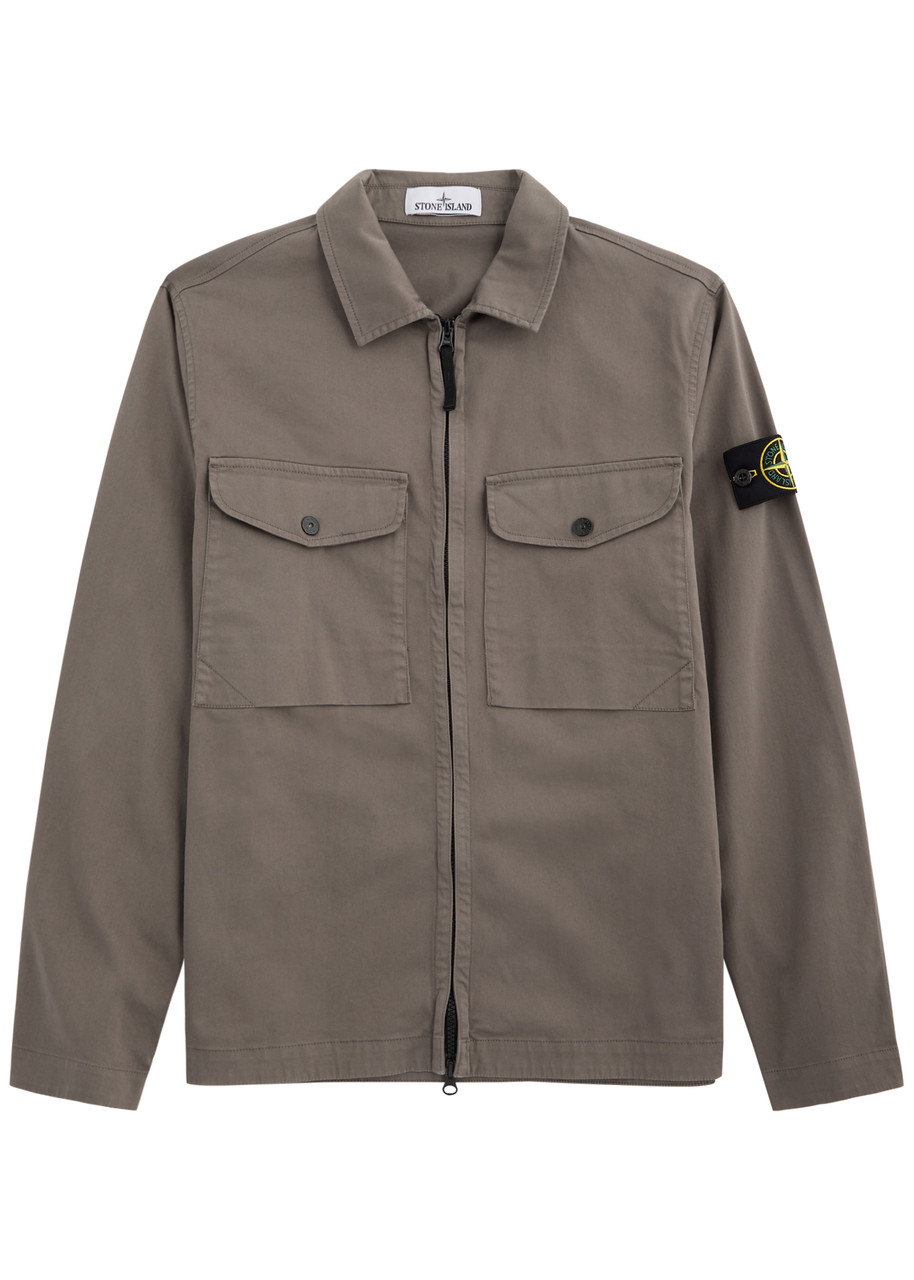 Stone Island Logo Stretch-cotton Overshirt - Brown - M