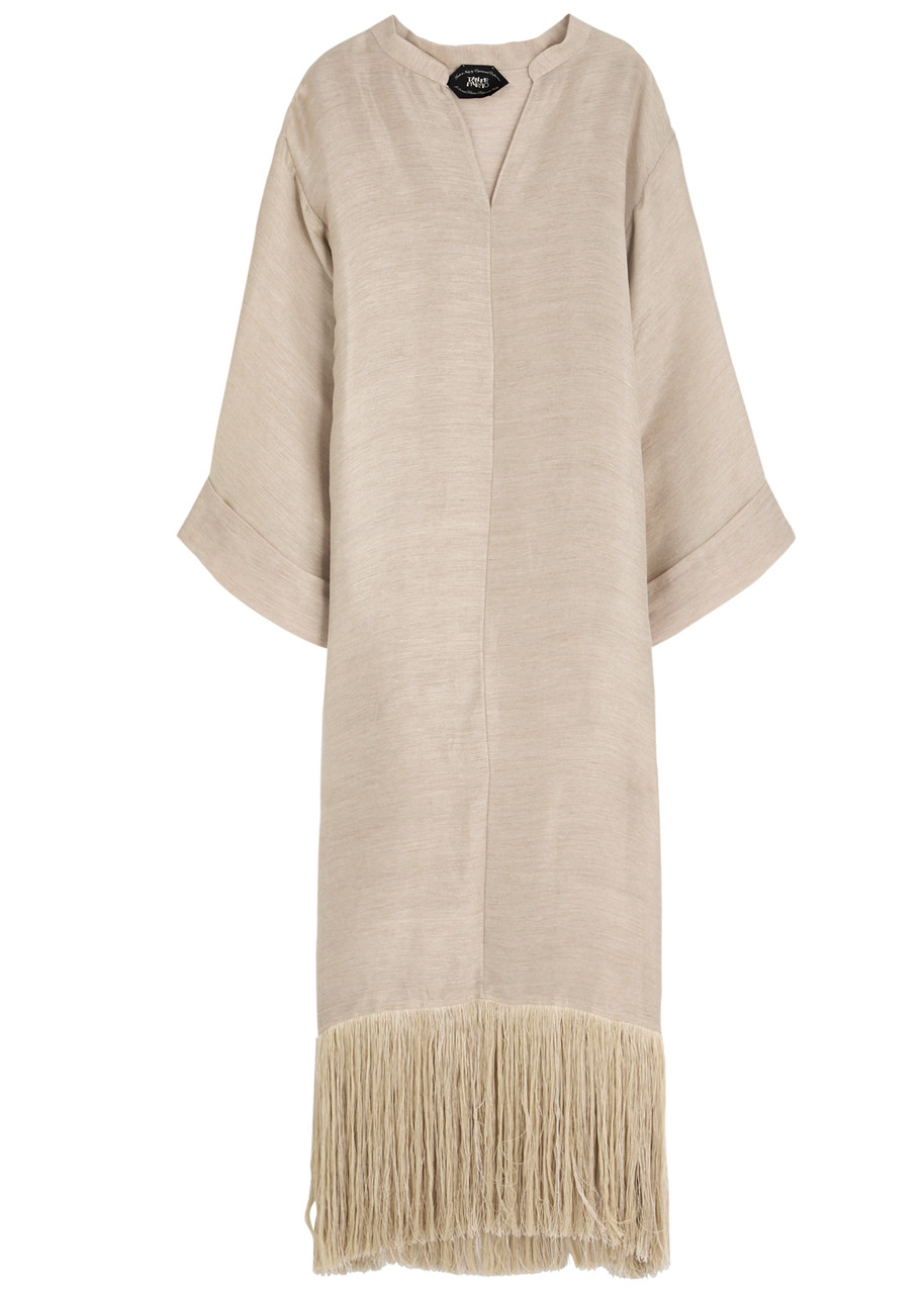 Taller Marmo Tigris Fringe-trimmed Linen-blend Maxi Dress - Ecru