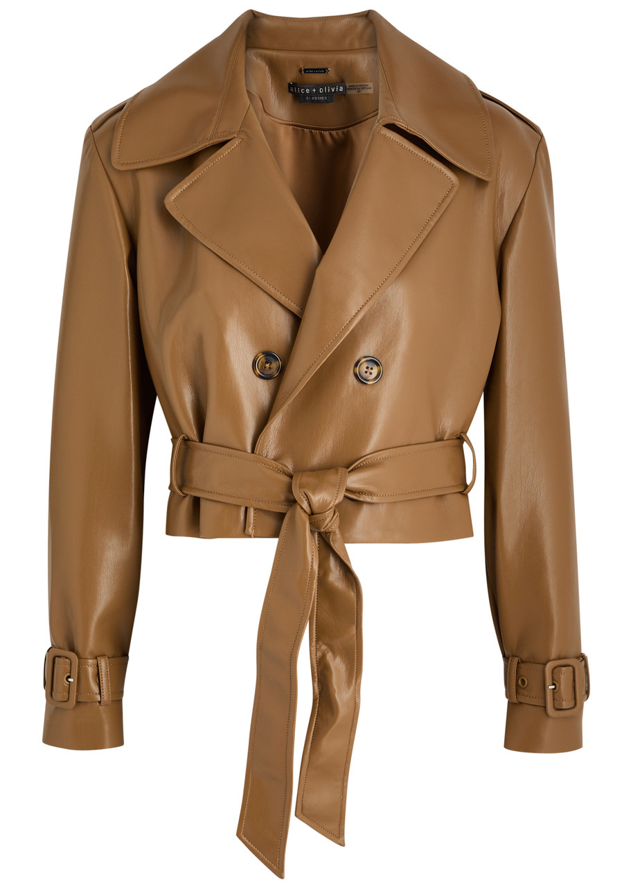 Alice + Olivia Keith Cropped Faux Leather Trench Coat - Camel - S (UK8-10 / S)