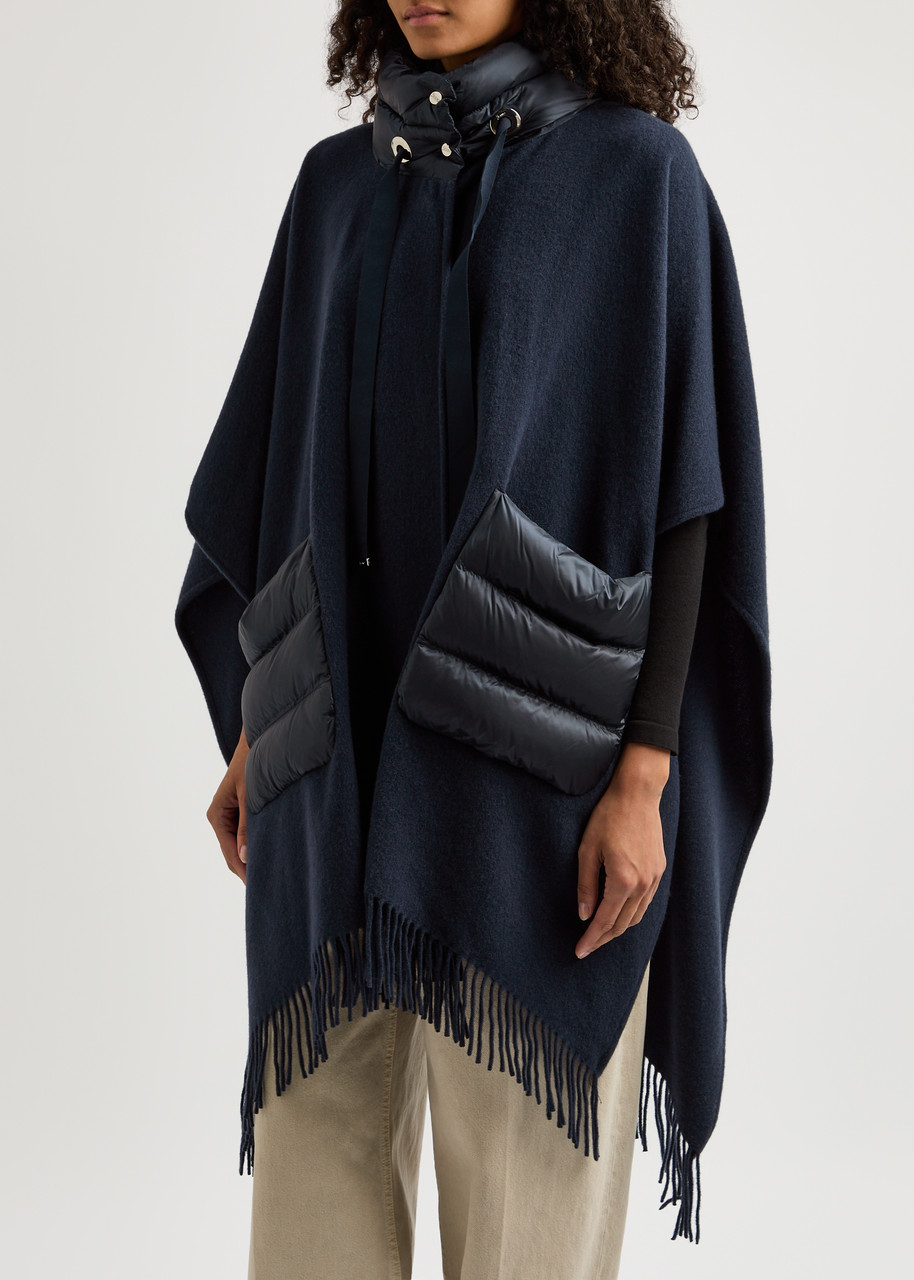  Herno Fringed Wool-blend Poncho - Navy - One Size 