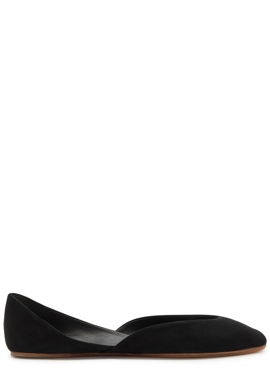 The Row Gemma Black Suede Ballet Flats In Black