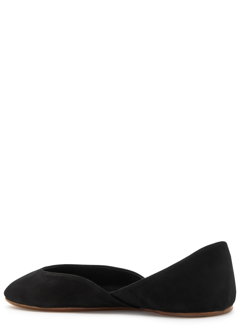 The Row Gemma Black Suede Ballet Flats In Black