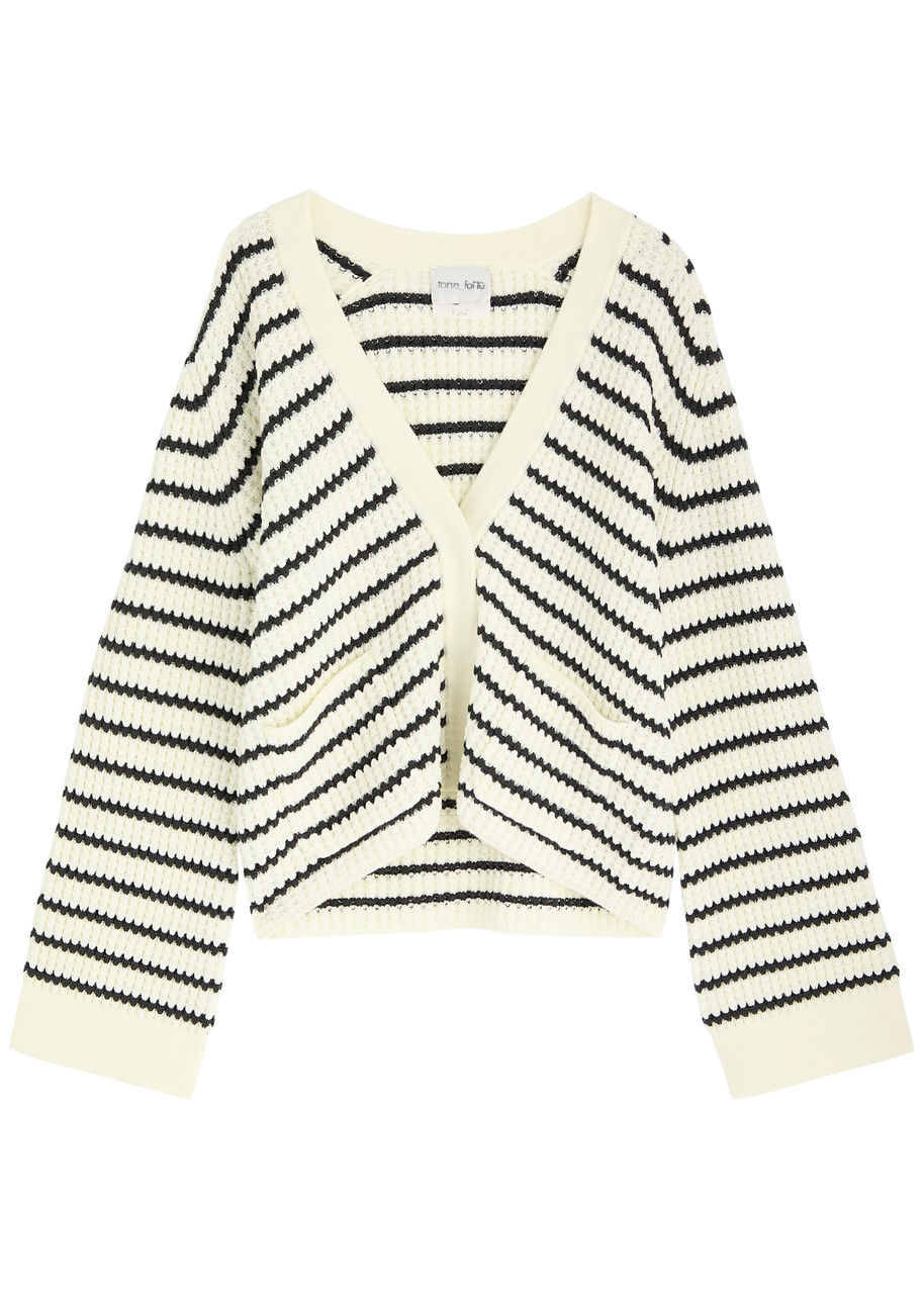 Forte_forte Striped Waffle-knit Wool Cardigan - White