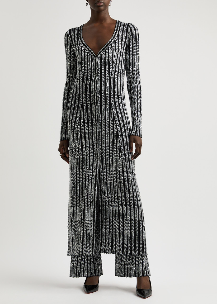 Missoni Striped Sequin-embellished Knitted Cardigan In Silver
