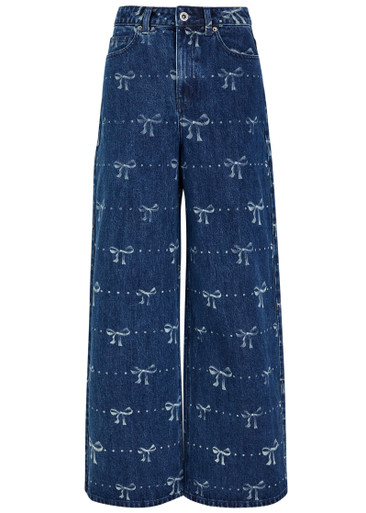 パンツ self portrait bow straight trousers Self-portrait Straight Jeans With Bows In Blue | ModeSens