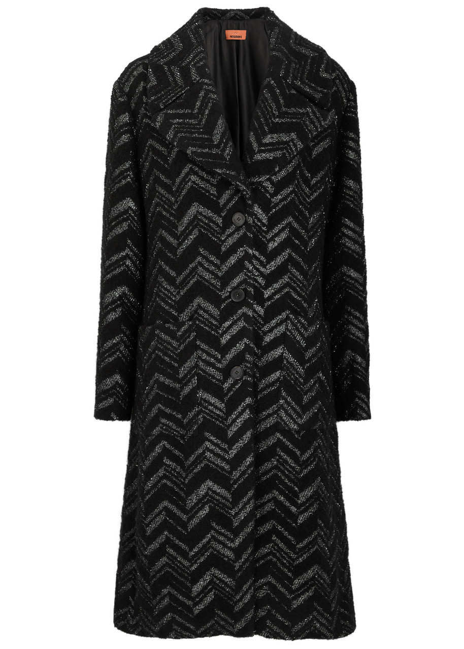 Missoni Zigzag Metallic-weave Cotton-blend Coat - Black And Silver