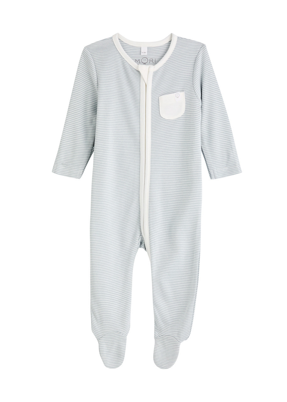 Mori Kids Striped Jersey Babygrow - Blue - 0/3M (newborn)