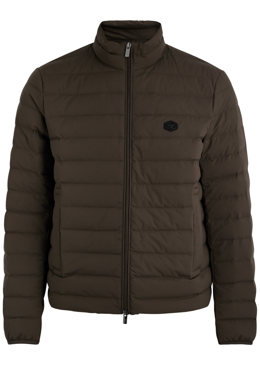 Emporio Armani Logo Quilted Shell Jacket In Khaki