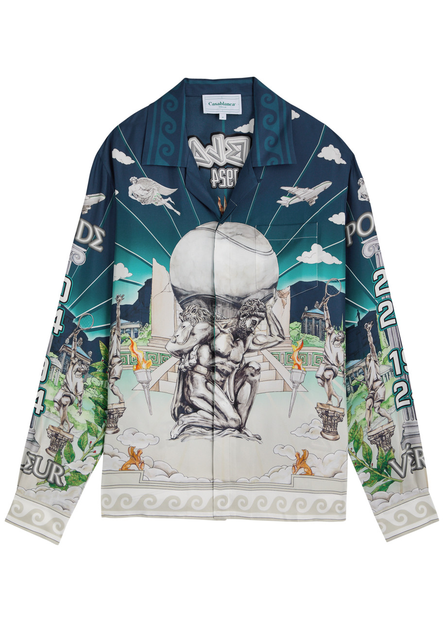Casablanca Le Temple Du Sport Printed Silk-satin Shirt – Multicoloured 1- S Casablanca Le Temple Du Sport Printed Silk-satin Shirt – Multicoloured 1- S