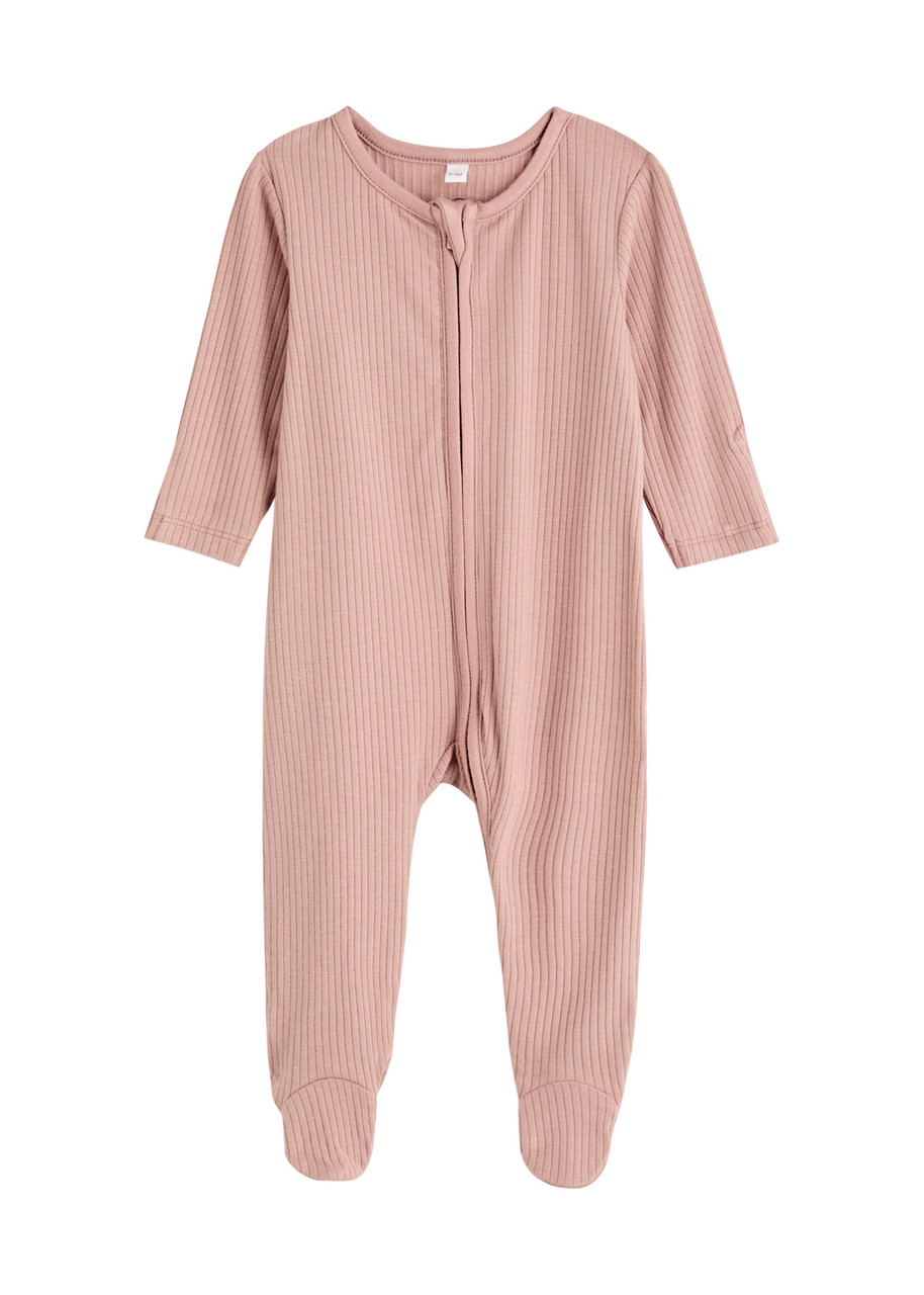 Mori Kids Ribbed Jersey Babygrow - Pink - 1/3M (newborn)