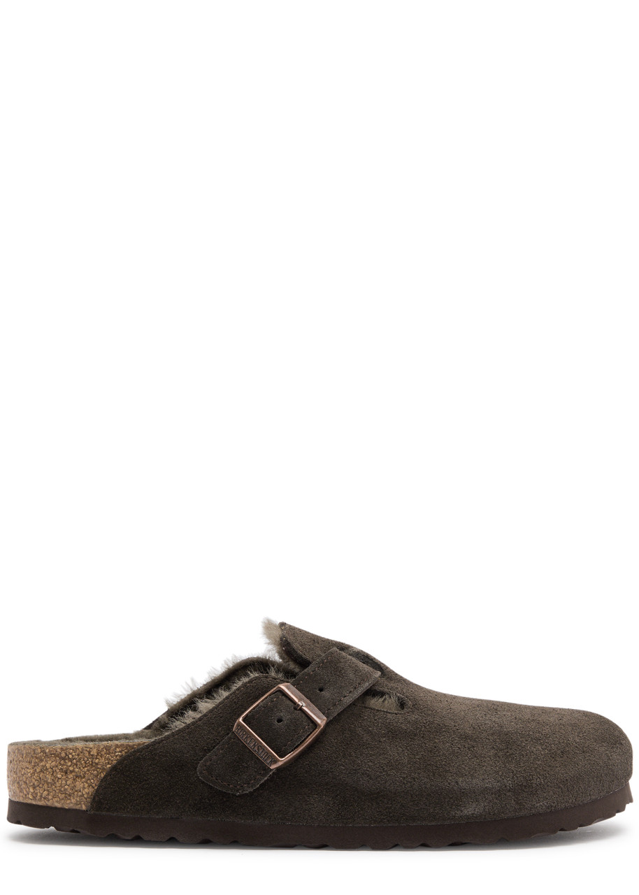 Birkenstock Boston Shearling Suede Sliders - Brown - 37 (IT37/ UK4)