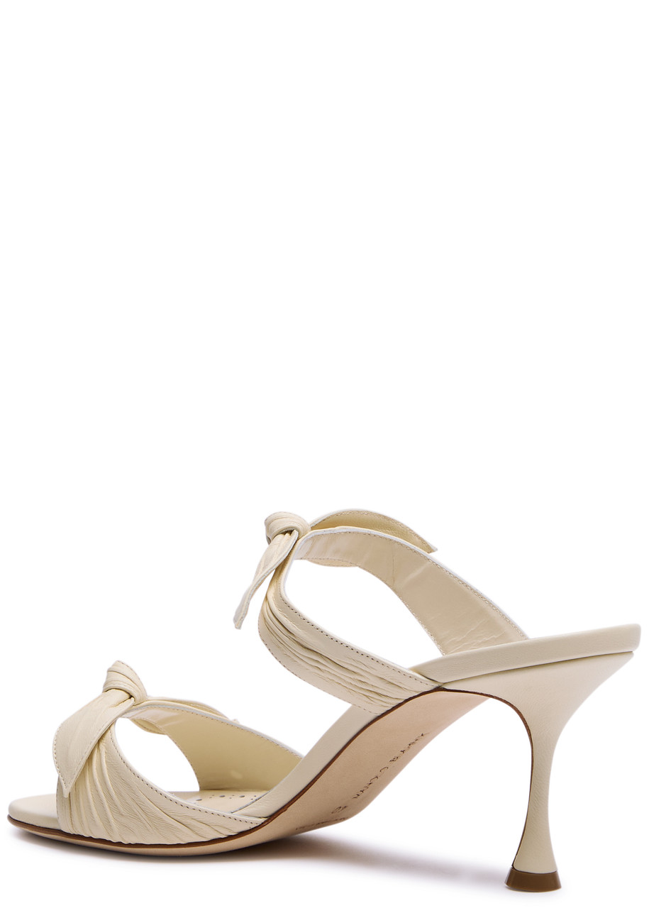 Manolo Blahnik Lollo 70 Bow-embellished Leather Mules In Cream
