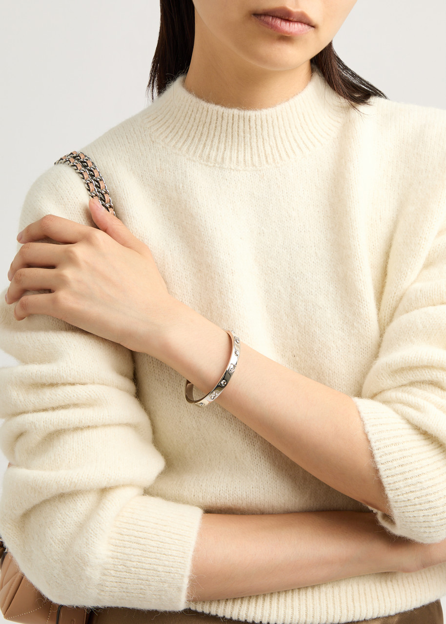 Coach Womens Rhodium Pegged C Monogram Hinged Cubic Zirconia And Brass Bangle In Silver