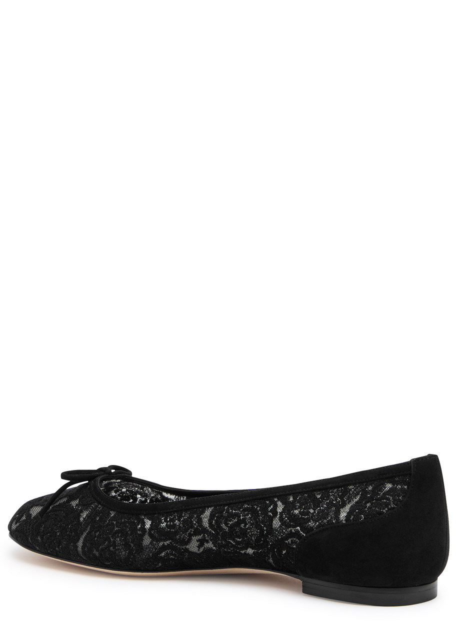 Shop Manolo Blahnik Verizzo Lace Ballet Flats In Black