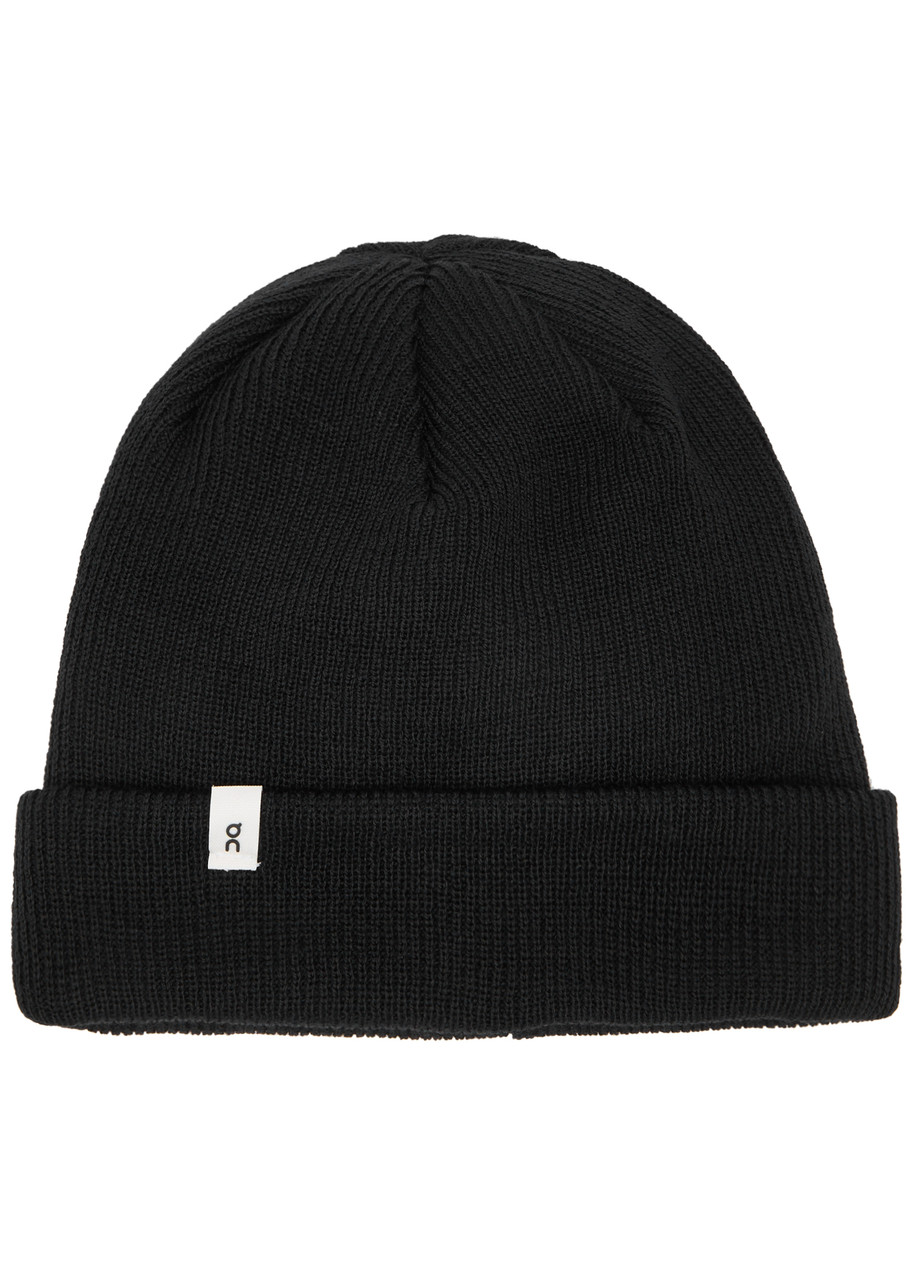 ON Logo Ribbed Wool Beanie - Black - One Size