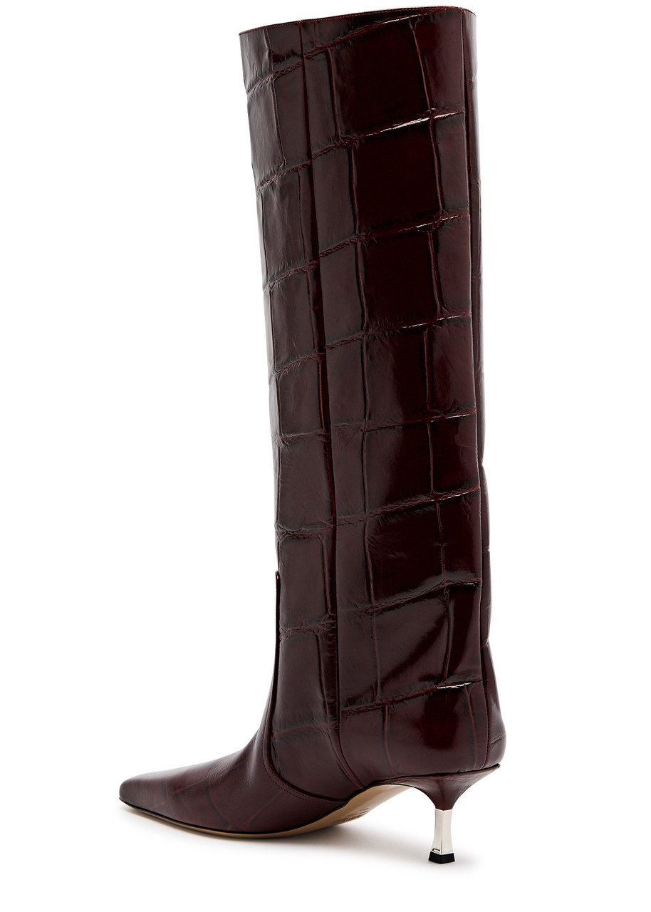 Paris Texas Bettina 55 Crocodile-effect Leather Knee-high Boots In Burgundy