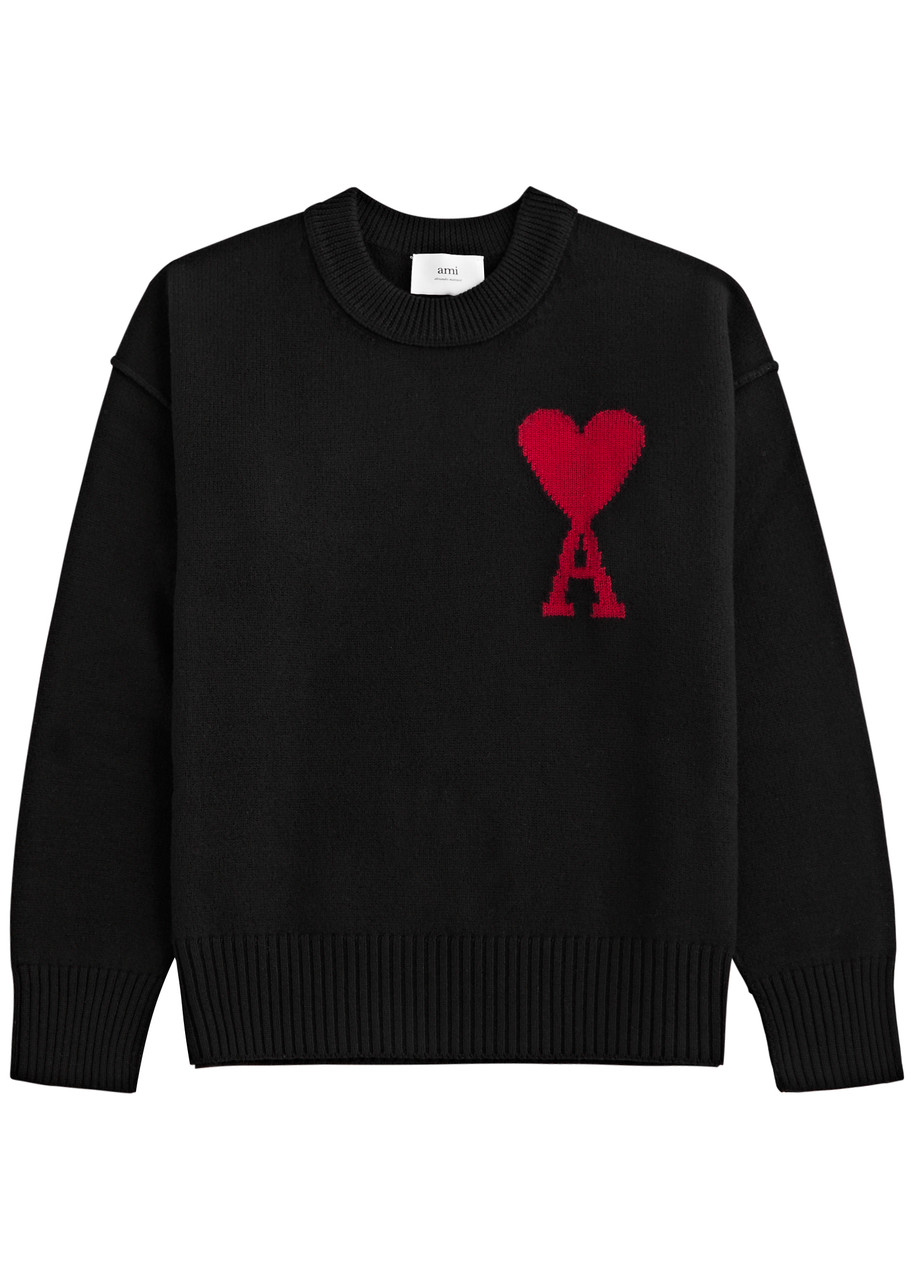 Ami Paris Logo-intarsia Wool Jumper - Black - S