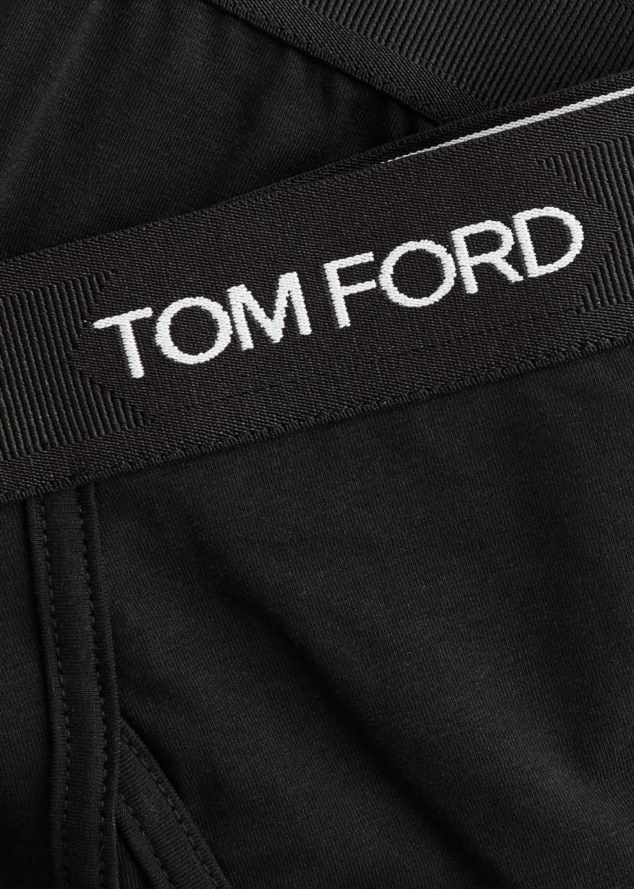 Tom Ford Logo-print Slim-fit Stretch-cotton Briefs In Black