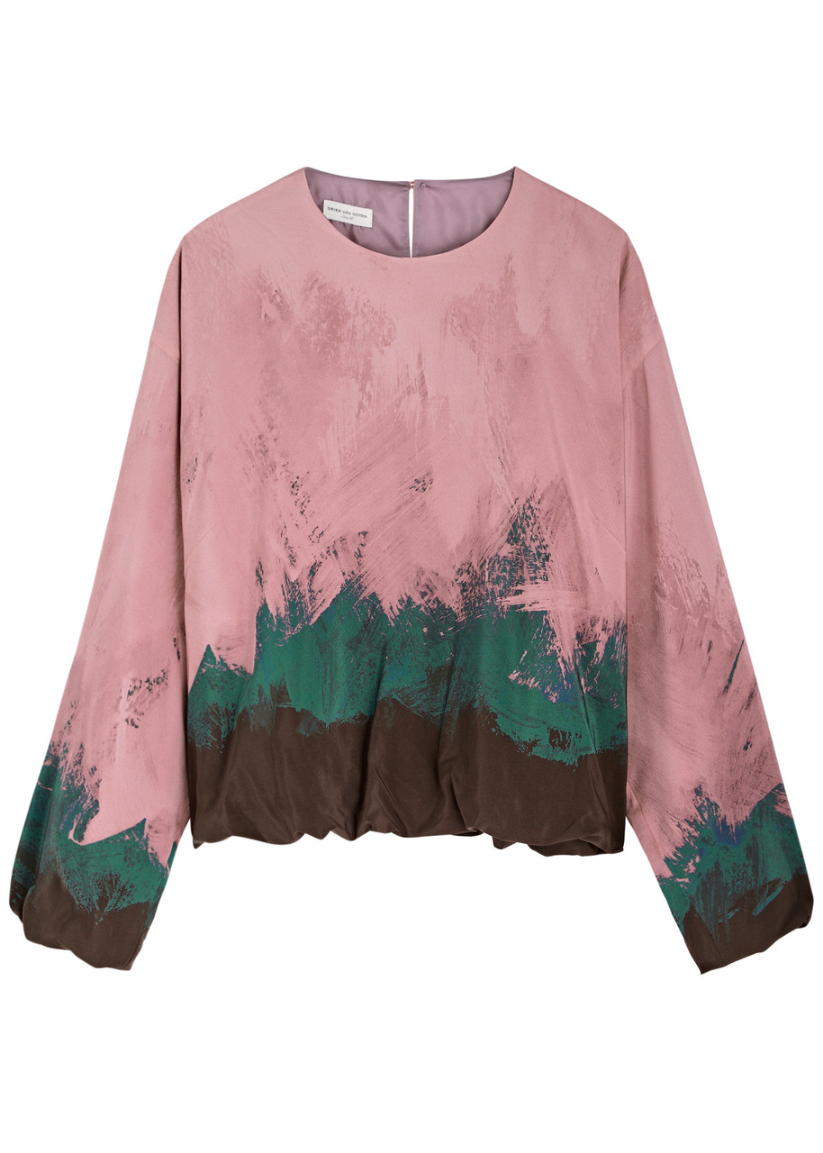 Dries Van Noten Capo Printed Stretch-silk top - Pink