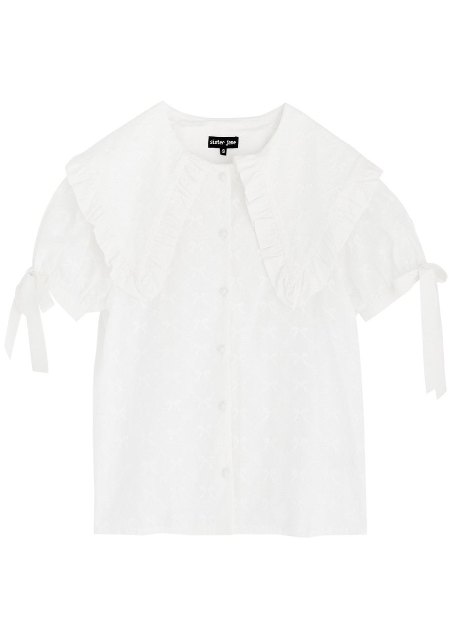 Sister Jane Poodle Bow Embroidered Cotton Blouse - White - 12 (UK12 / M)