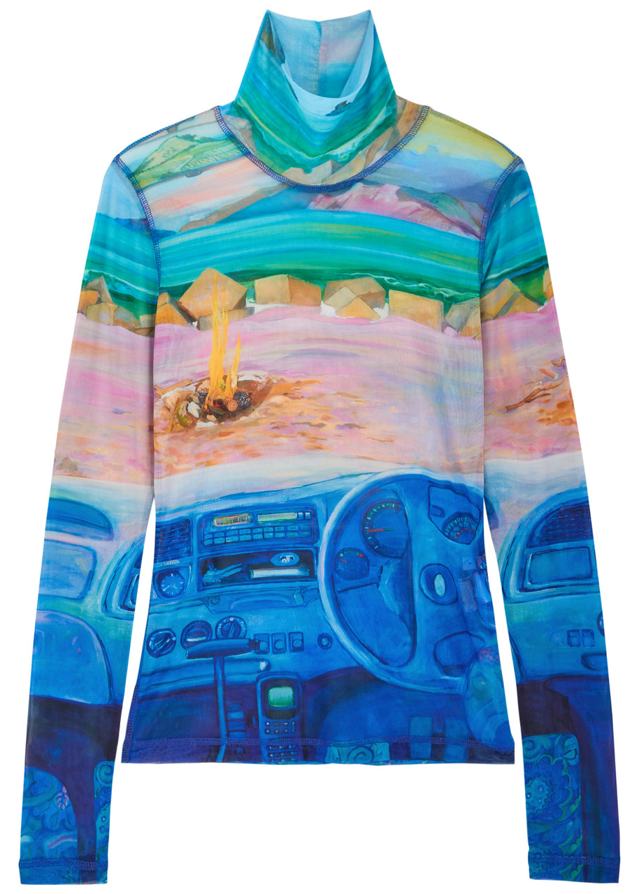 JW Anderson Printed Jersey-mesh top - Blue - XS (UK6 /xs)