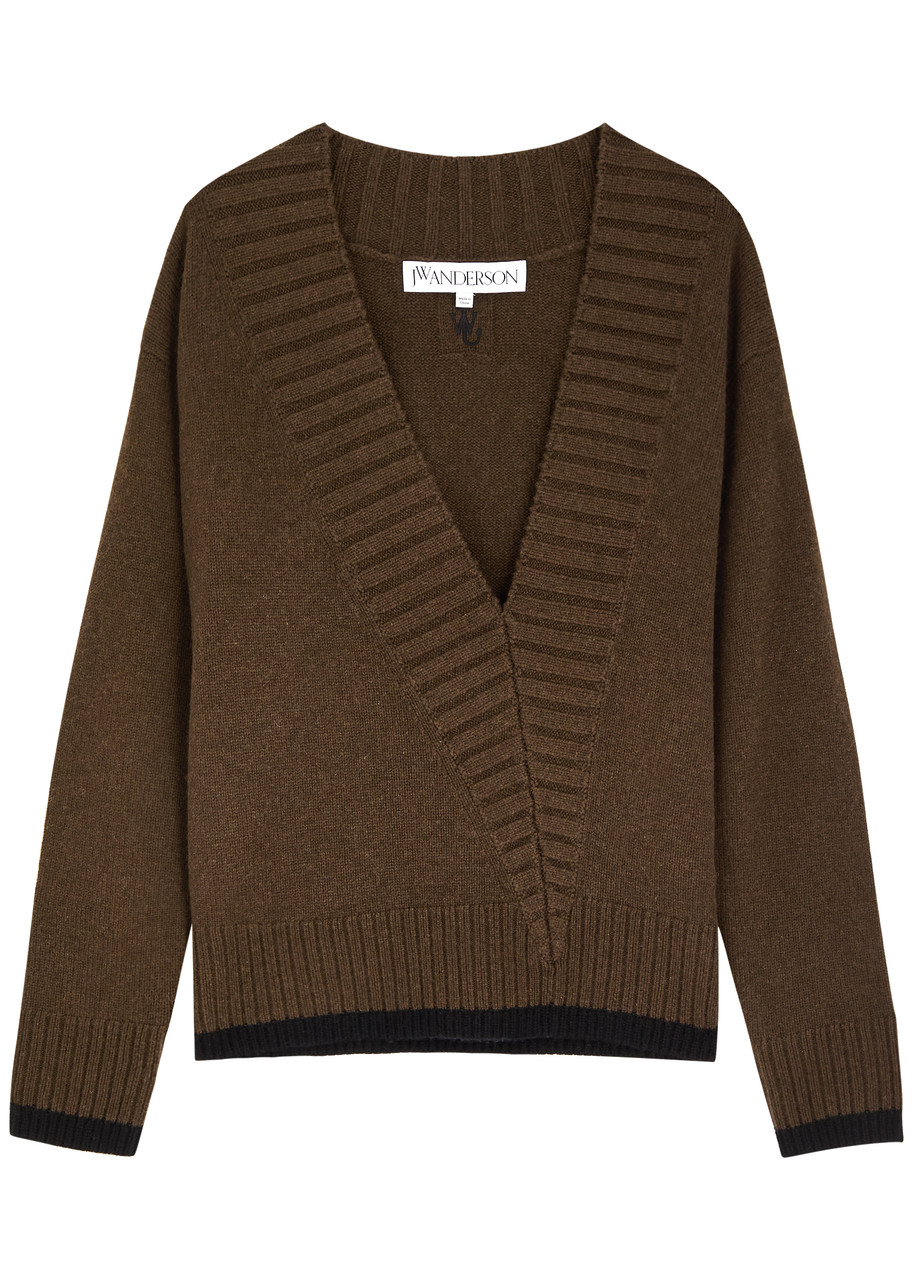 JW Anderson Asymmetric Wool-blend Jumper - Brown - XS (UK6 /xs)