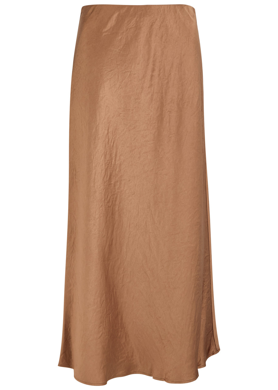Max Mara Leisure Alessio Crinkled Satin Midi Skirt - Brown - 16 (UK16 / XL) - 16 (UK16 /xl)