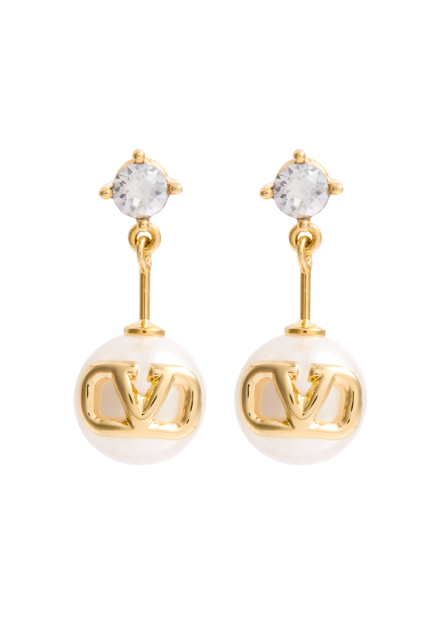 Valentino Garavani Vlogo Faux Pearl-embellished Drop Earrings - Gold - One Size