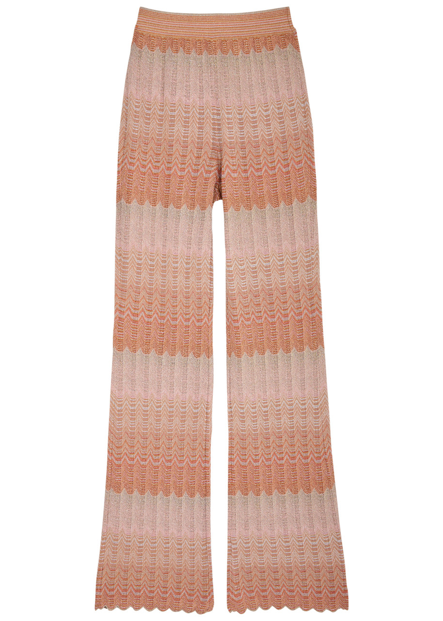 Shop Missoni Striped-intarsia Metallic-knit Trousers In Multicoloured
