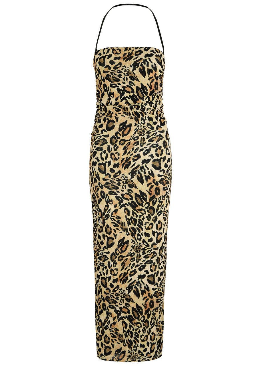 Nanushka Eliz Leopard-print Jersey-mesh Midi Dress - L (UK14 / L)