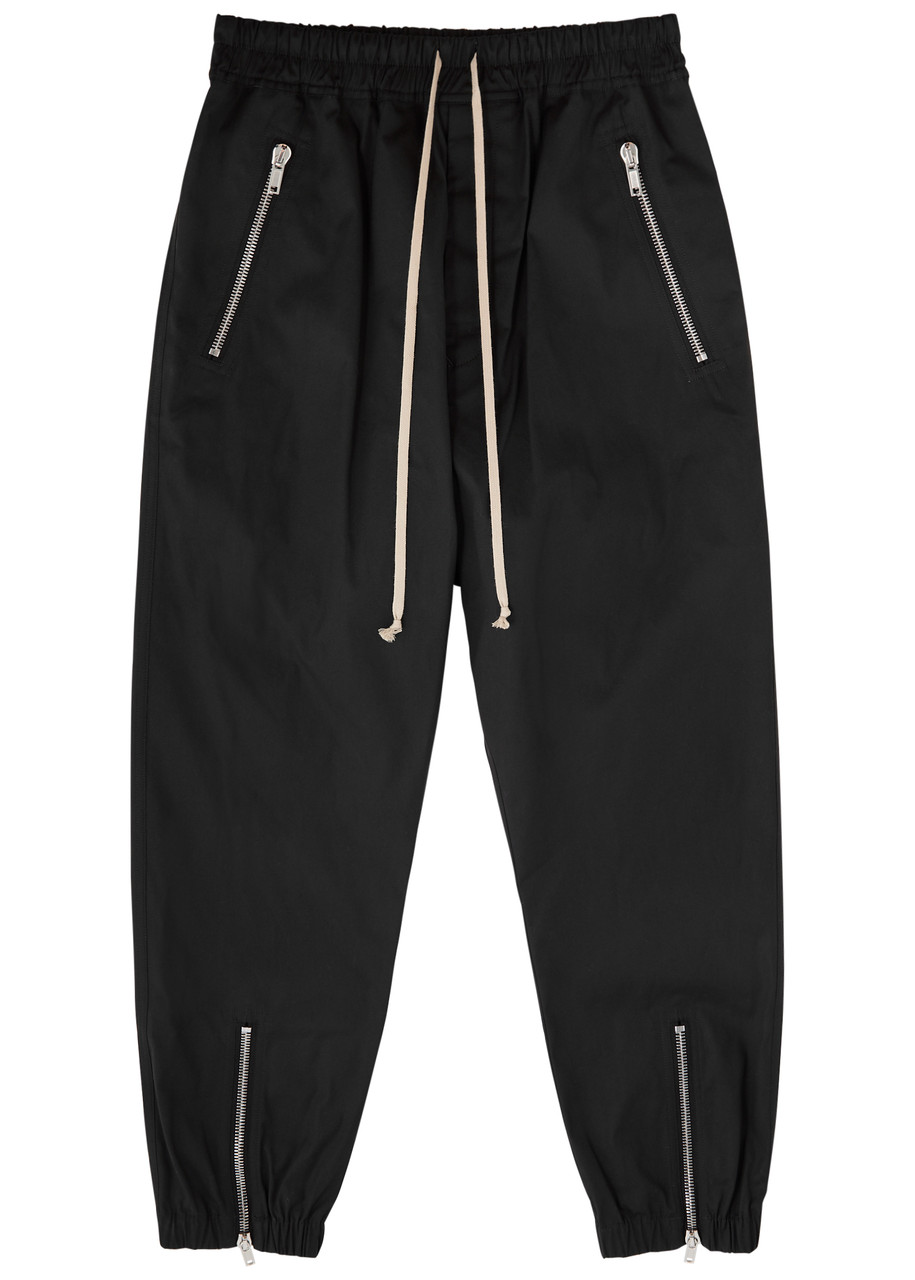 Rick Owens Black Drop-crotched Track Pants With Drawstring In Stretch Cotton Man In Black