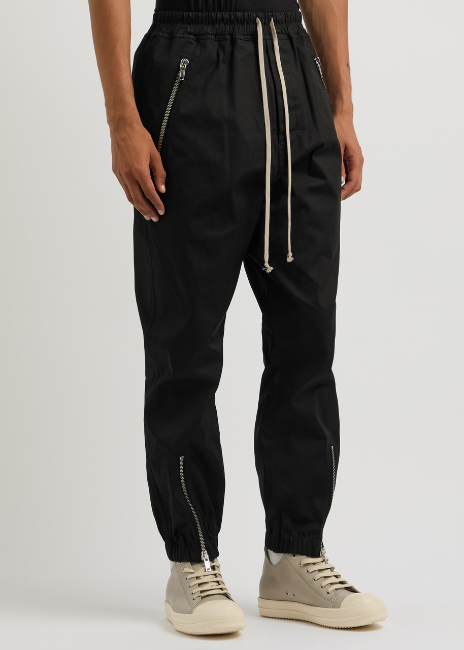 Rick Owens Black Drop-crotched Track Pants With Drawstring In Stretch Cotton Man In Black