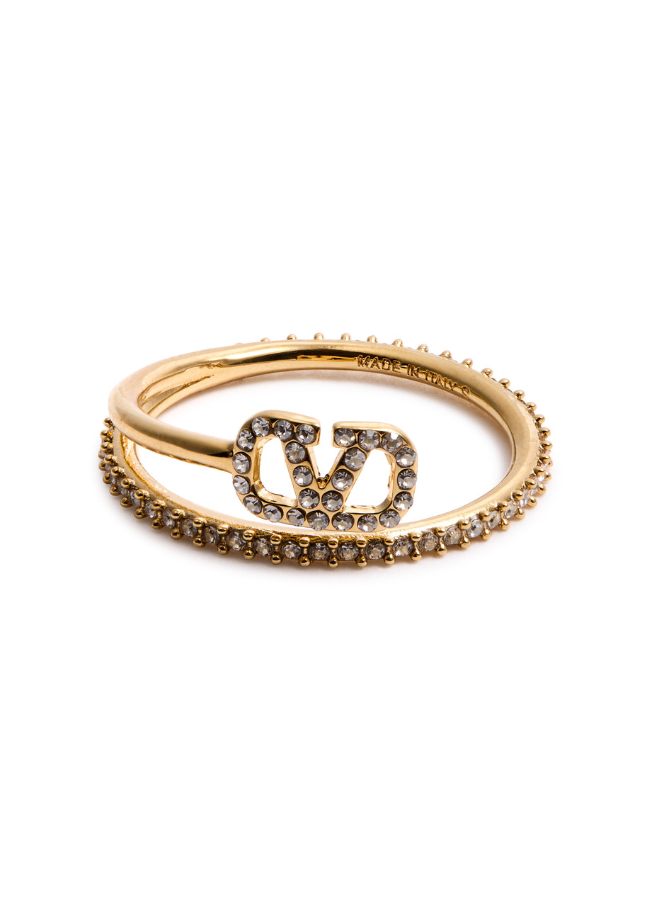 Valentino Garavani Vlogo Crystal-embellished Ring - Gold - 13 (UK L 1/2)