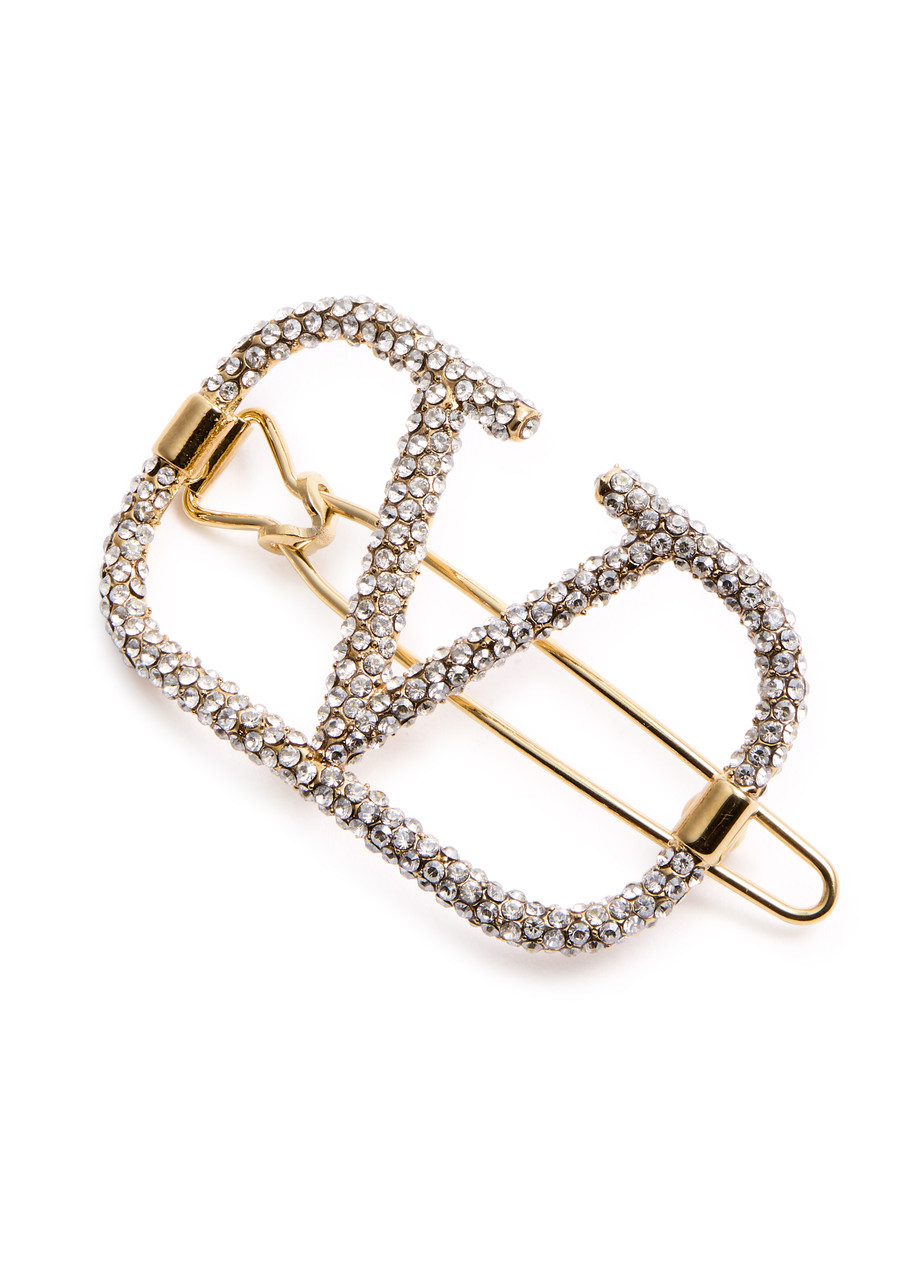 Valentino Vlogo Crystal-embellished Hair Clip In Gold
