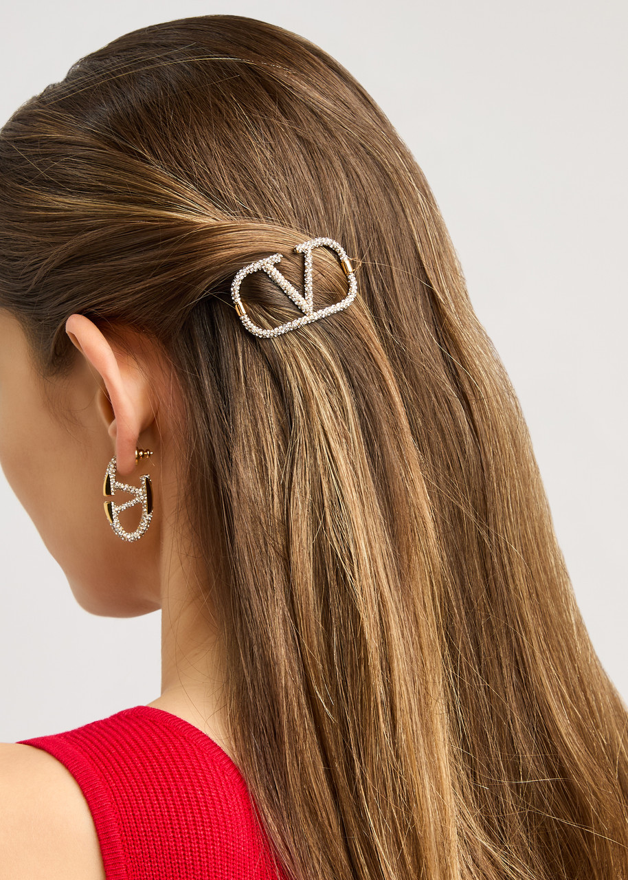 Valentino Vlogo Crystal-embellished Hair Clip In Gold