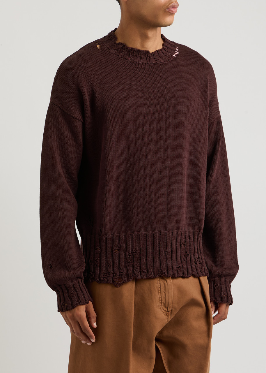 Marni Maroon Destroyed Effect Jumper In Red