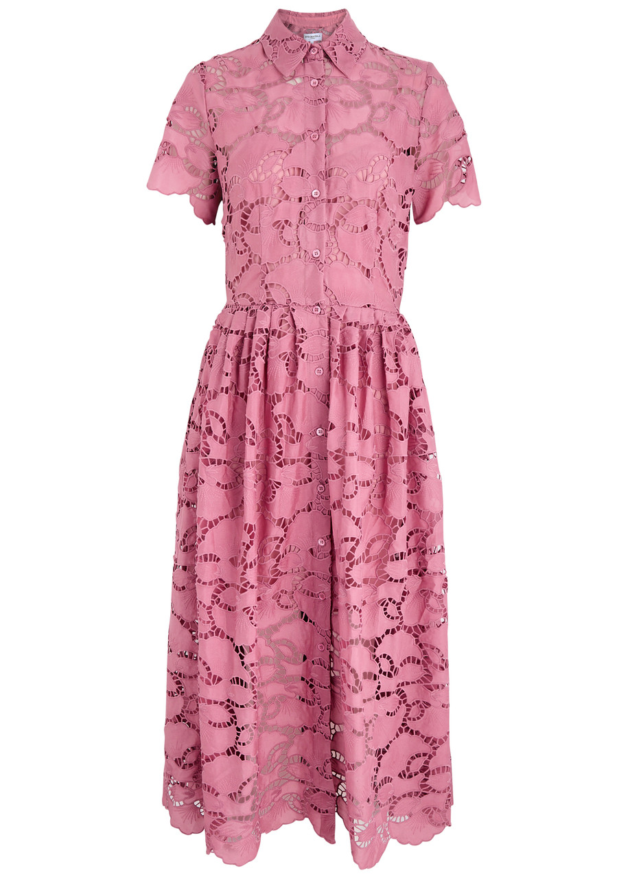 Evi Grintela Nellie Guipure Lace Midi Dress - Pink - L (UK14 / L)