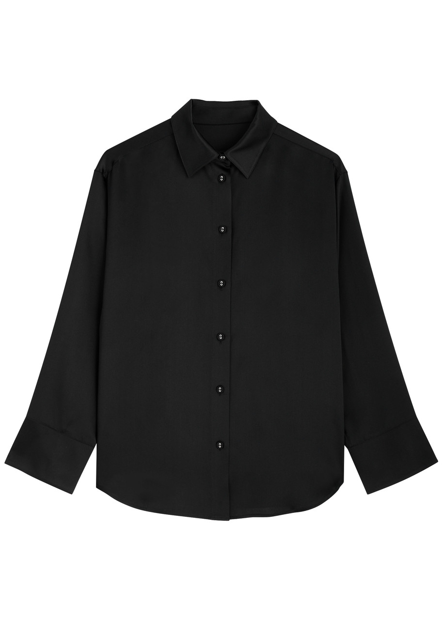 Fleur Of England Fleur Du Jour Silk-satin Pyjama Shirt In Black