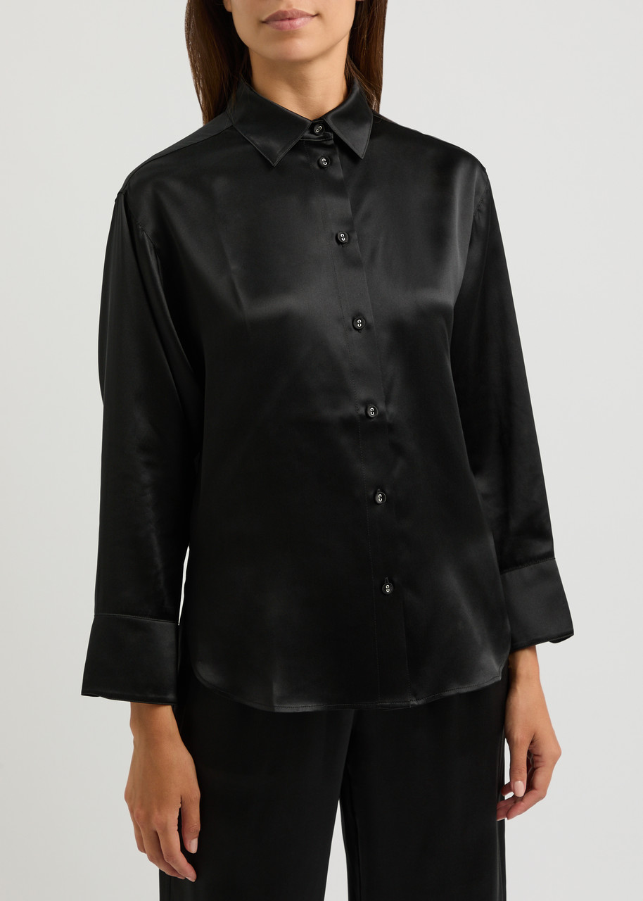 Fleur Of England Fleur Du Jour Silk-satin Pyjama Shirt In Black