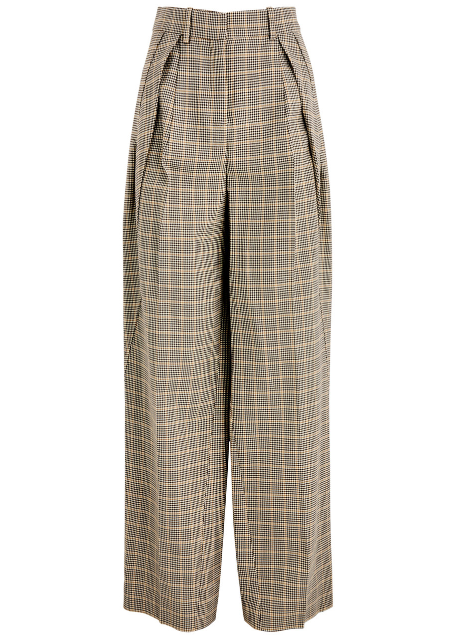 Rabanne Houndstooth Wool-blend Trousers In Beige