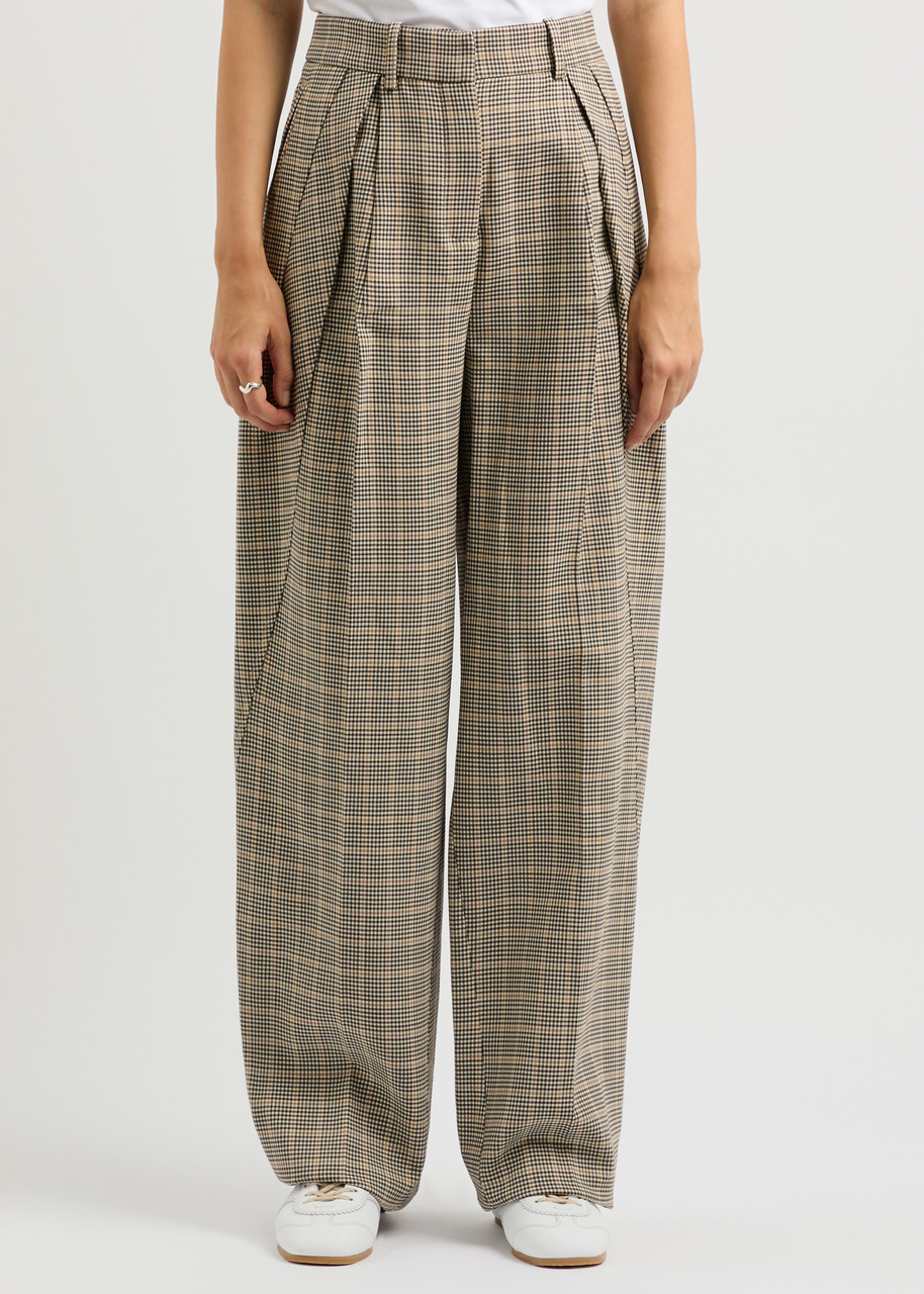 Rabanne Houndstooth Wool-blend Trousers In Beige