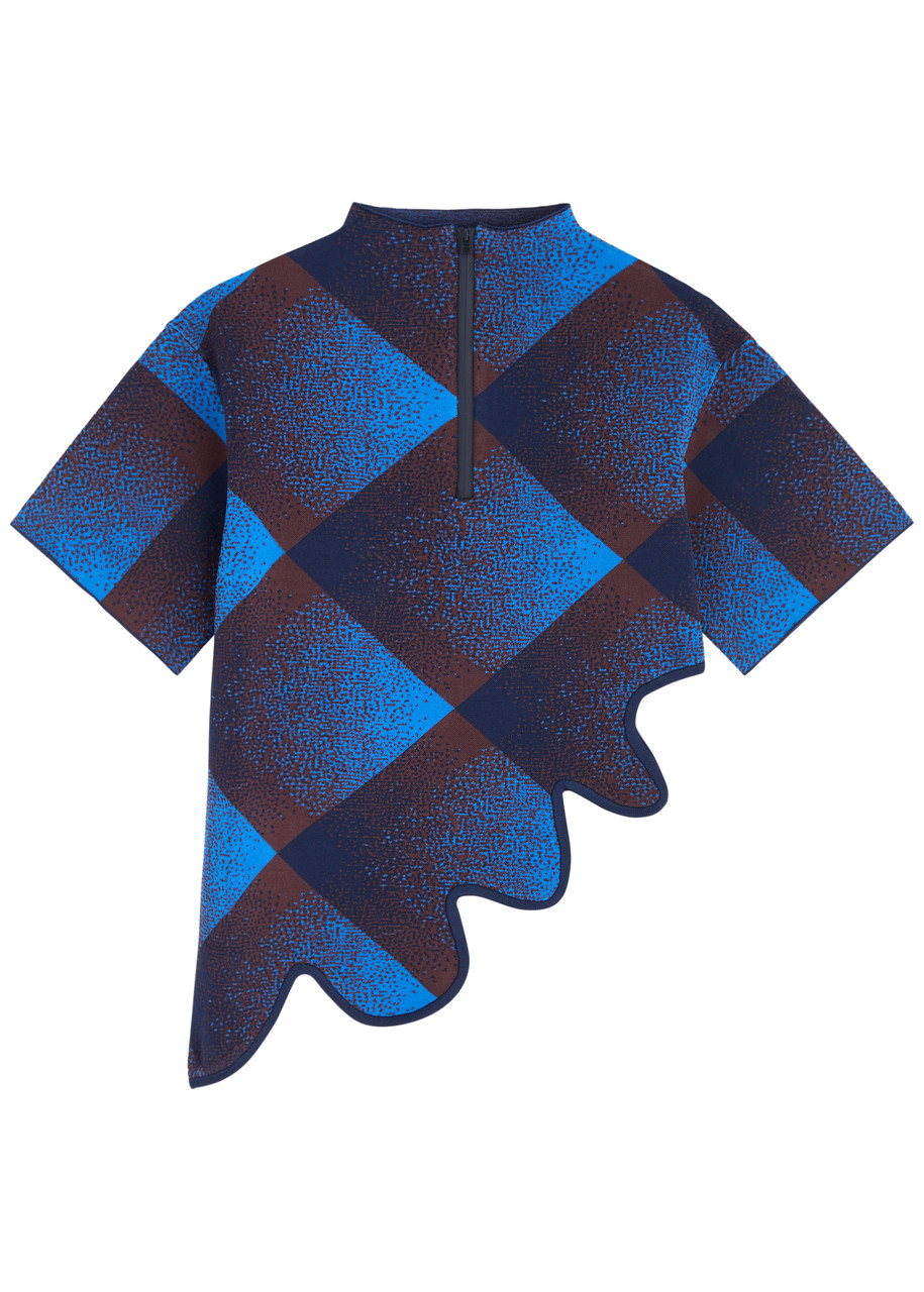 PH5 Margot Asymmetric Plaid Knitted top - Blue - L (UK14 / L)