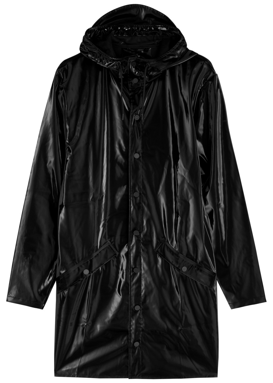 Rains Hooded Coated Rubberised Jacket In Black