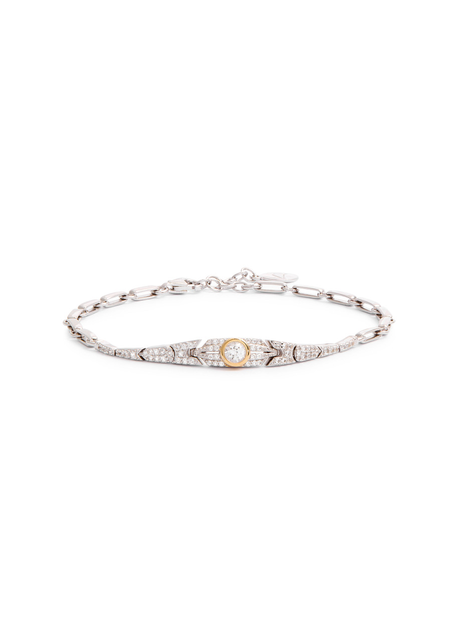 V By Laura Vann Crystal-embellished Rhodium-plated Bracelet In Silver